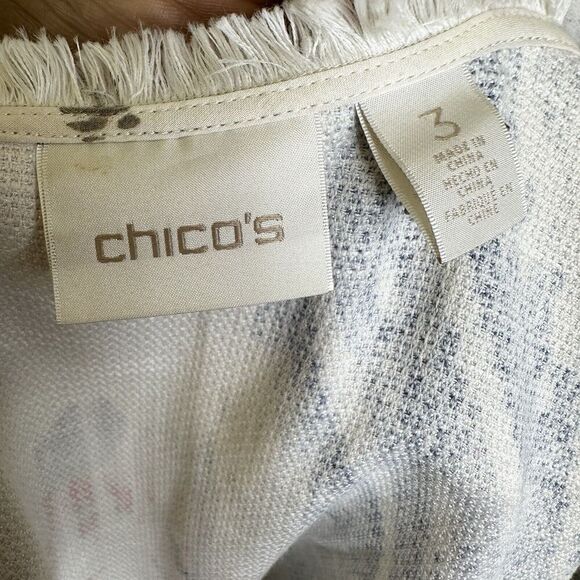 Chico's Watercolor Print Open Jacket‎ Women’s Medium Textured 3/4 Sleeve Size 3 - Picture 12 of 14